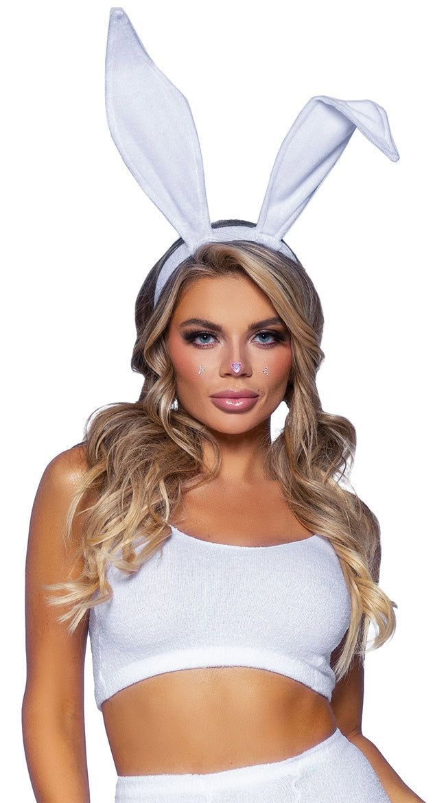Bendable Velvet Bunny Rabbit Ears - White | 714718562452 | Available at EroticWarehouse.com