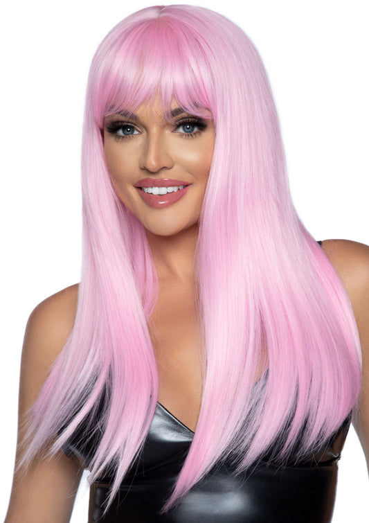 24 Inch Long Straight Bang Wig Pink | 714718551005 | Available at EroticWarehouse.com