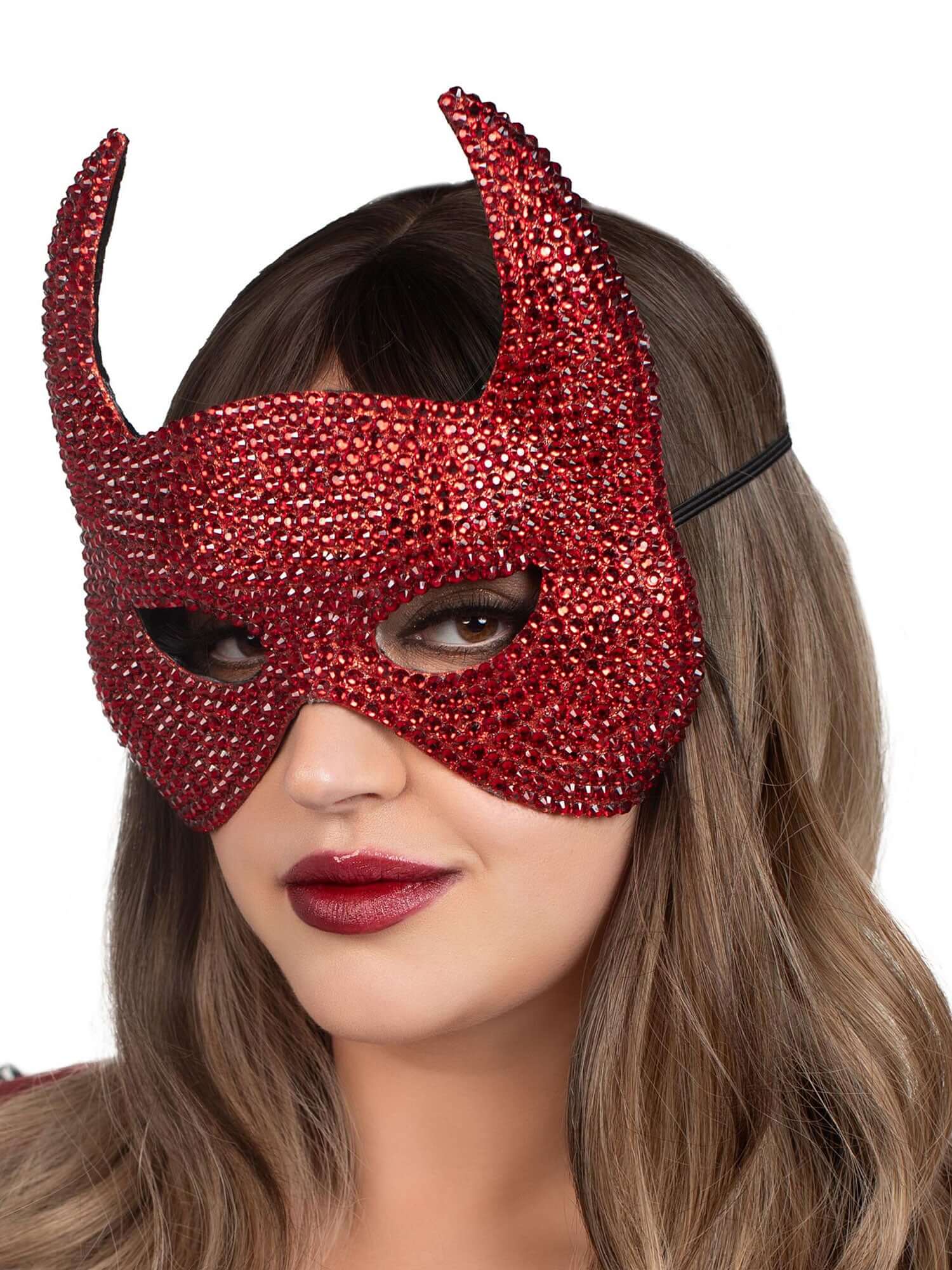 Rhinestone Devil Mask - One Size - Red | 714718572611 | Available at EroticWarehouse.com