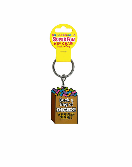 Super Fun Key Chain, Suck a Bag of Dicks | 817717011782 | Available at EroticWarehouse.com