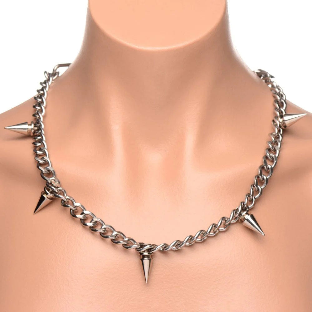Punk Spiked Necklace Silver | 848518047601 | Available at EroticWarehouse.com