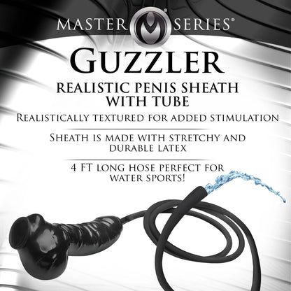Guzzler Realistic Penis Sheath With Tube - Black | 848518050427 | Available at EroticWarehouse.com