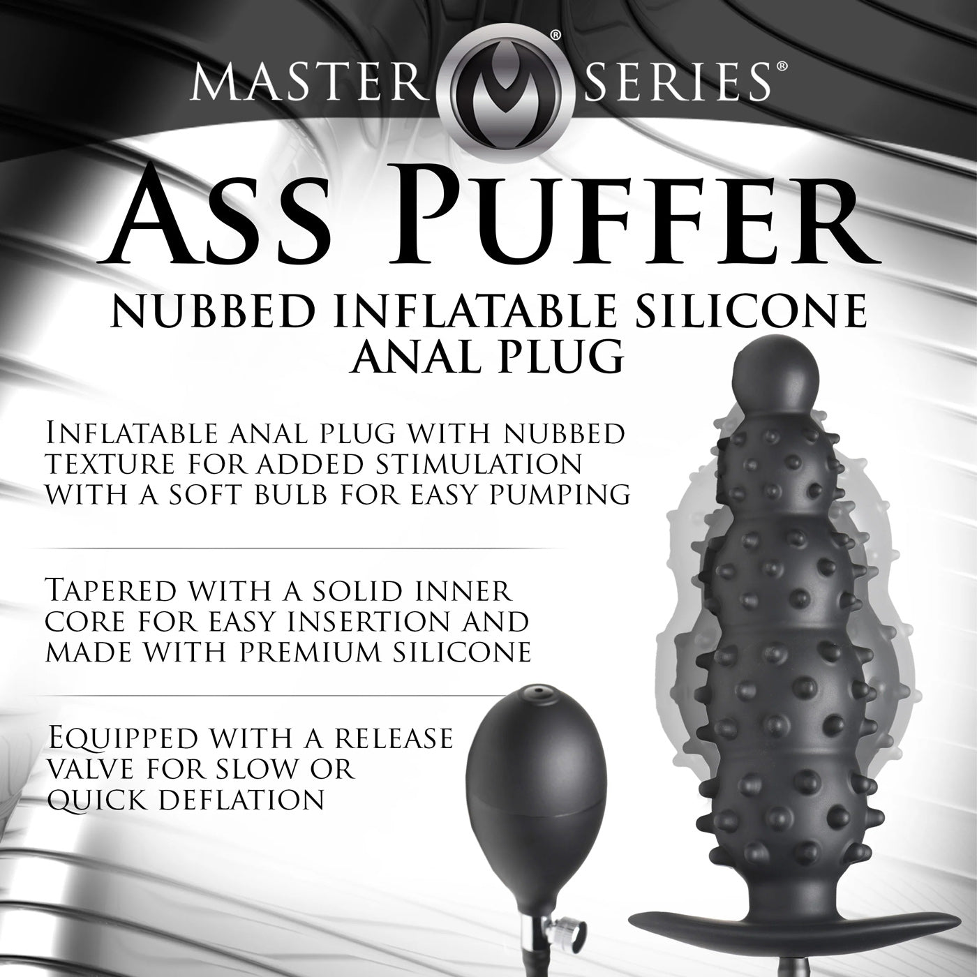 Ass Puffer Nubbed Inflatable Silicone Anal Plug - Black | 848518052346 | Available at EroticWarehouse.com