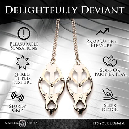 Primal Spiked Clover Nipple Clamps - Silver | 848518054029 | Available at EroticWarehouse.com