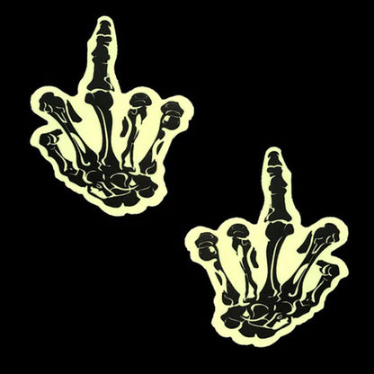 Fuck You Glow in the Dark Skeleton Hand Nipple Cover Pasties | 614608261512 | Available at EroticWarehouse.com