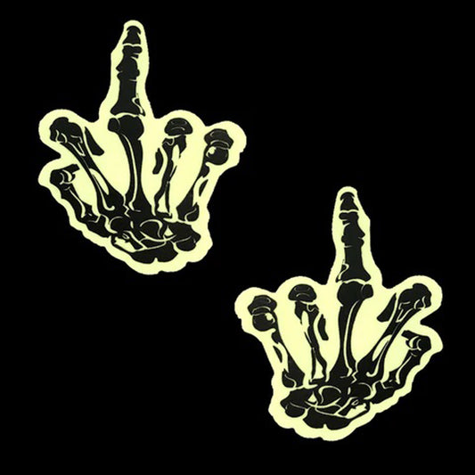 Fuck You Glow in the Dark Skeleton Hand Nipple Cover Pasties | 614608261512 | Available at EroticWarehouse.com