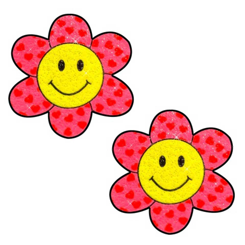 Freaking Awesome Smiley Flower Power Glitter Nipple Cover Pasties | 810121170977 | Available at EroticWarehouse.com