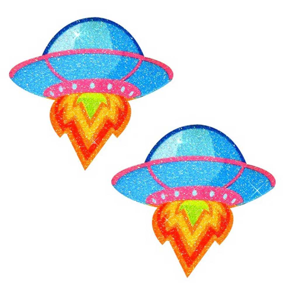 Freaking Awesome Blue Ufo Glitter Nipple Cover Pasties | 810121170526 | Available at EroticWarehouse.com