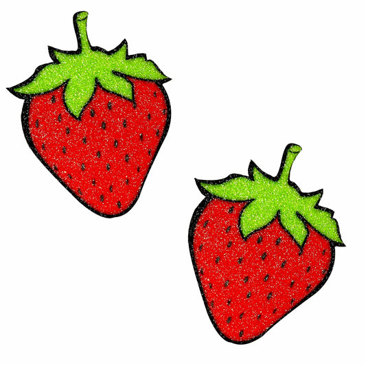 Juicy Strawberry Glitter Nipple Cover Pasties | 614608262434 | Available at EroticWarehouse.com