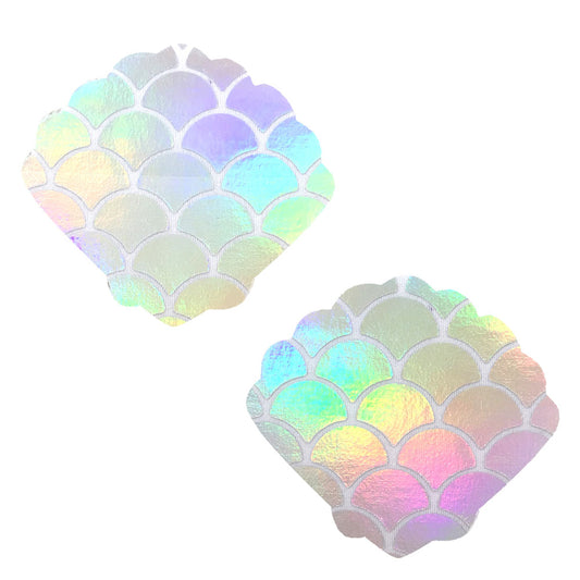 Mystical Mermaid White Holographic Mermaid Shell Nipztix Pasties | 045923591457 | Available at EroticWarehouse.com