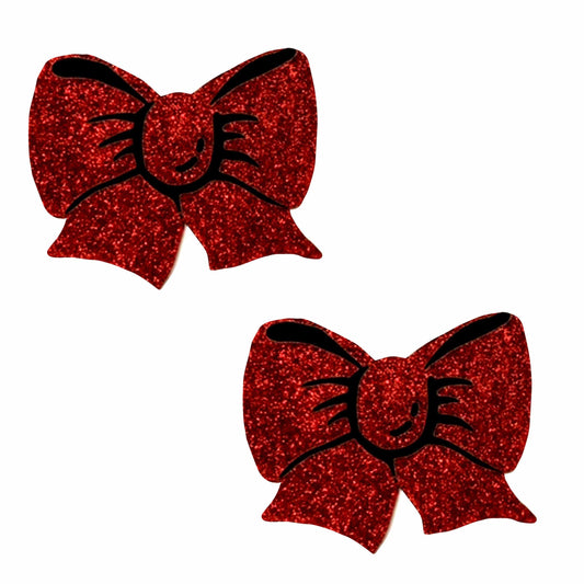 Ravish Me Red Glitter Bow Nipple Cover Pasties | 672975645267 | Available at EroticWarehouse.com