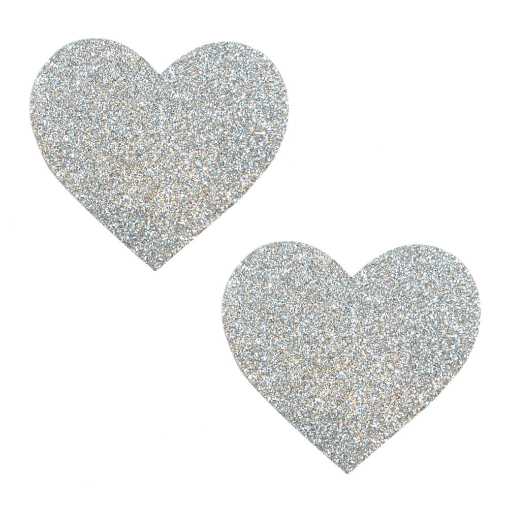 Silver Pixie Dust Glitter Heart Pasties | 733074135025 | Available at EroticWarehouse.com
