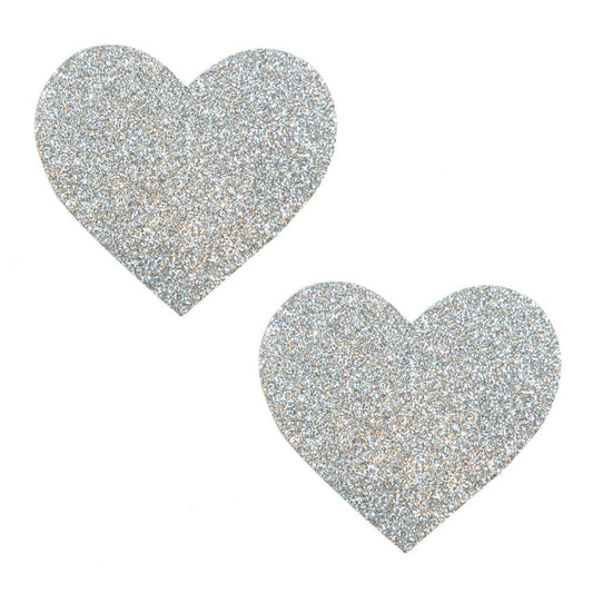 Silver Pixie Dust Glitter Heart Pasties | 733074135025 | Available at EroticWarehouse.com