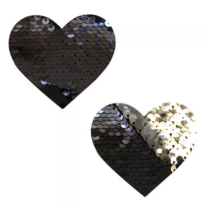 Sequin Medusa Magic Flip Black to Silver I Heart U Nipztix Pasties | 733074136053 | Available at EroticWarehouse.com