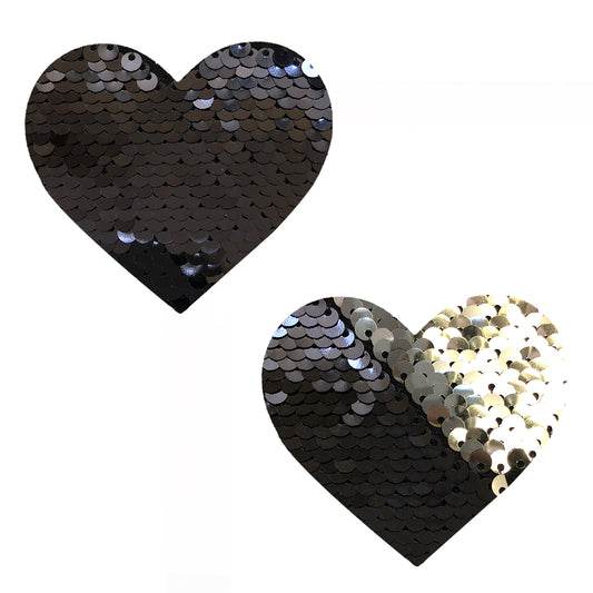 Sequin Medusa Magic Flip Black to Silver I Heart U Nipztix Pasties | 733074136053 | Available at EroticWarehouse.com