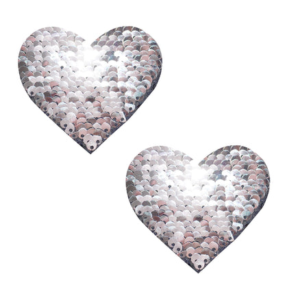 Sequin Medusa Magic Flip Black to Silver I Heart U Nipztix Pasties | 733074136053 | Available at EroticWarehouse.com