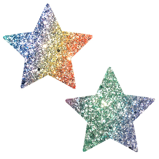 Super Sparkle Rock Kandi Chunky Rainbow Glitter Starry Nights Nipztix Pasties | 045923593055 | Available at EroticWarehouse.com