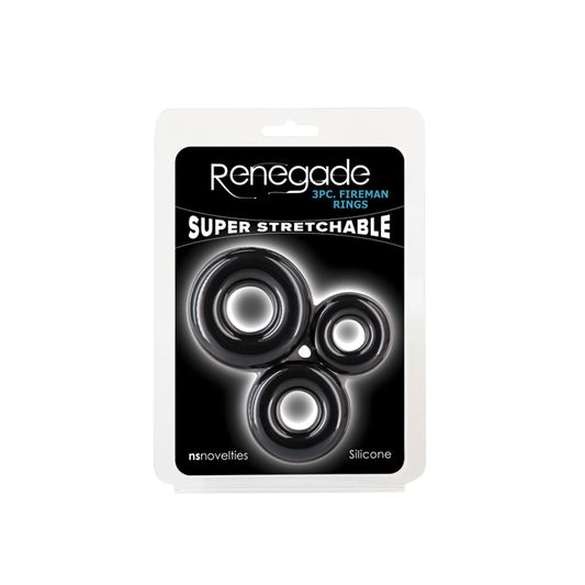 Renegade - 3pc Fireman Rings - Black | 657447109546 | Available at EroticWarehouse.com