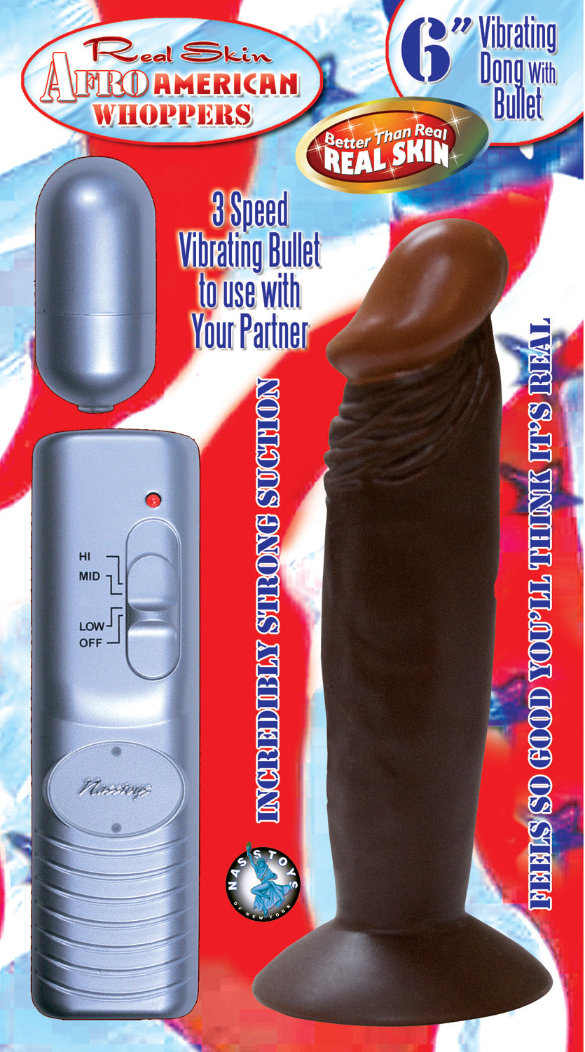Afro American Whoppers 6 Inch Vibrating Dong With Bullet - Brown | 782631223422 | Available at EroticWarehouse.com