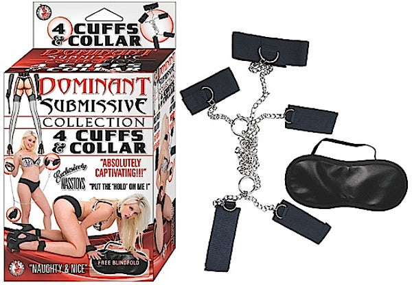 Dominant Submissive 4 Cuffs and Collar - Black | 782631228007 | Available at EroticWarehouse.com