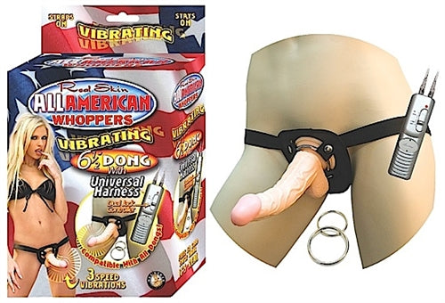 All American Whoppersvibrating 6.5-Inch Dong With Universasl Harness - Flesh | 782631232417 | Available at EroticWarehouse.com