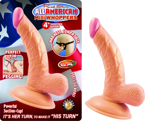 All American Mini Whoppers 4-Inch Curved Dong With Balls - Flesh | 782631239010 | Available at EroticWarehouse.com