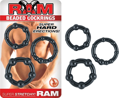 Ram Beaded Cockrings - Black | 782631248524 | Available at EroticWarehouse.com