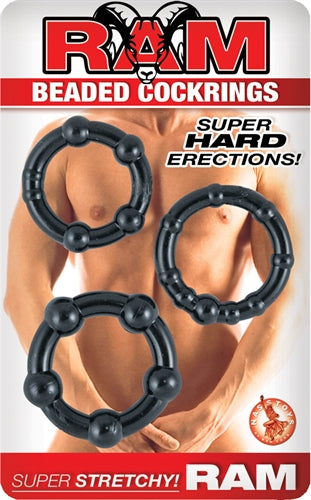 Ram Beaded Cockrings - Black | 782631248524 | Available at EroticWarehouse.com