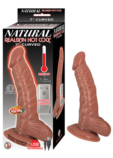 Natural Realskin Hot Cock Curved 7 Inch Warming Dong - Brown | 782631289121 | Available at EroticWarehouse.com