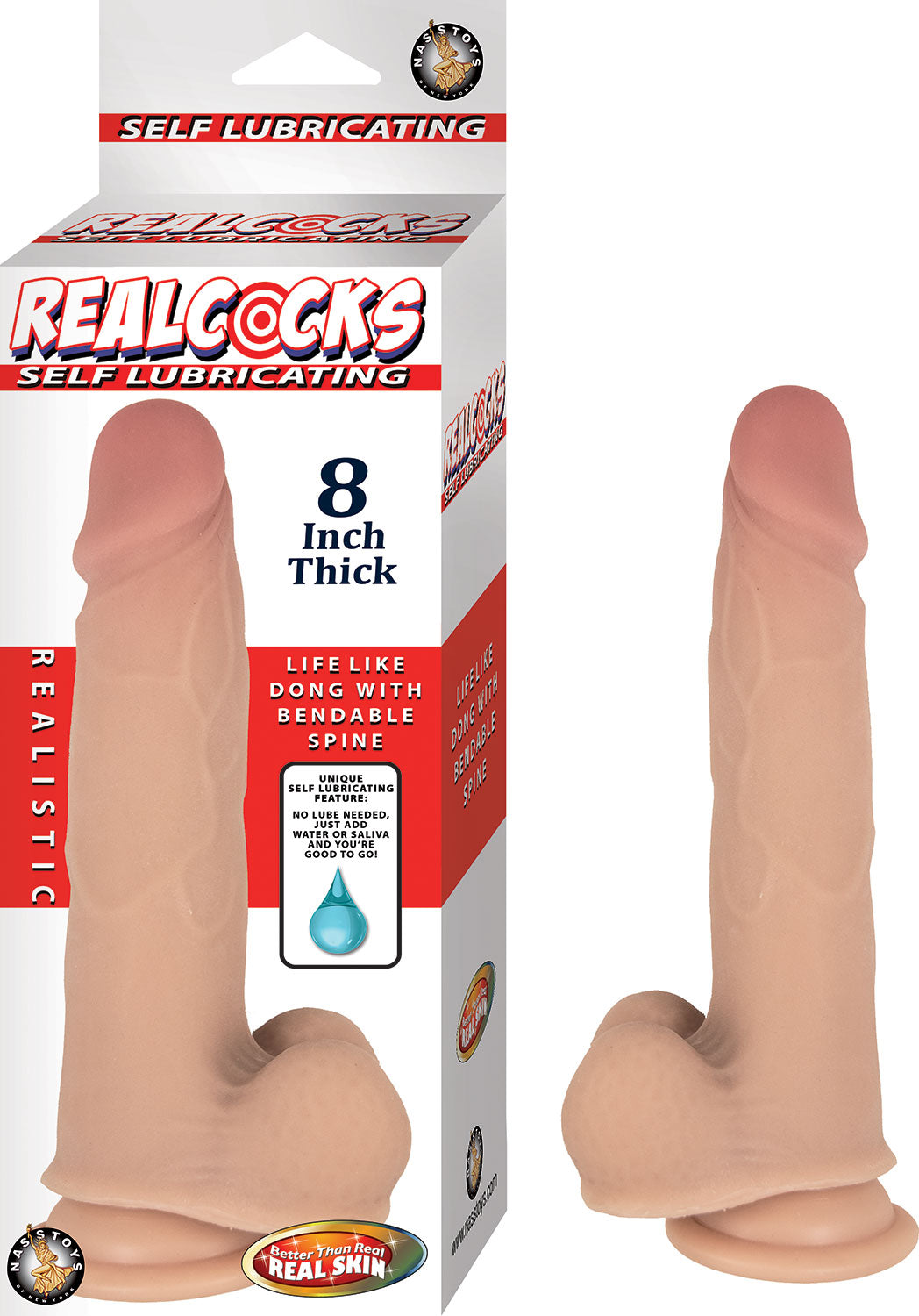 Realcocks Self Lubricating 8 Inch Thick - White | 782631293609 | Available at EroticWarehouse.com