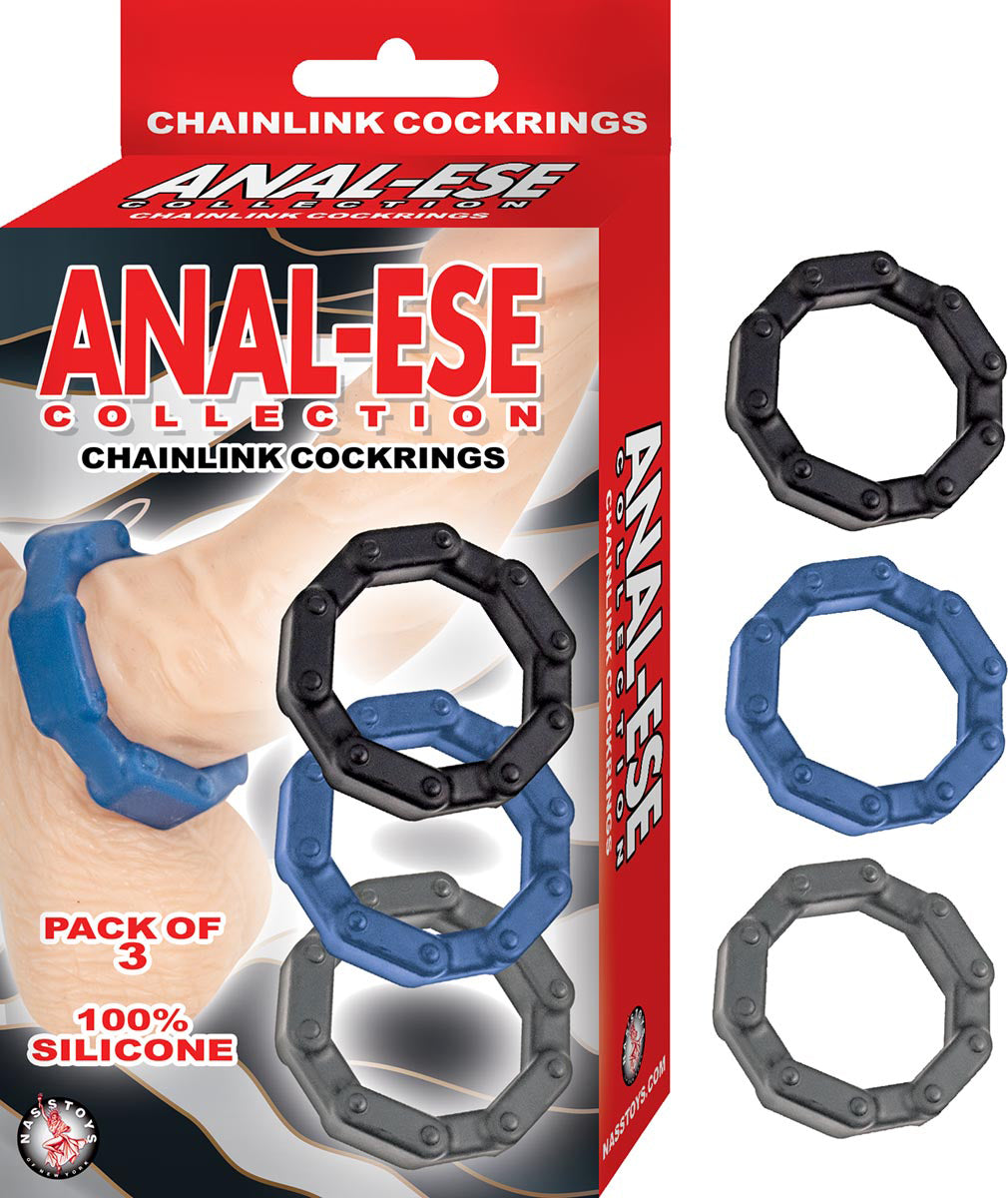 Anal-Ese Chainlink Cockrings - Black/blue/grey | 782631294002 | Available at EroticWarehouse.com