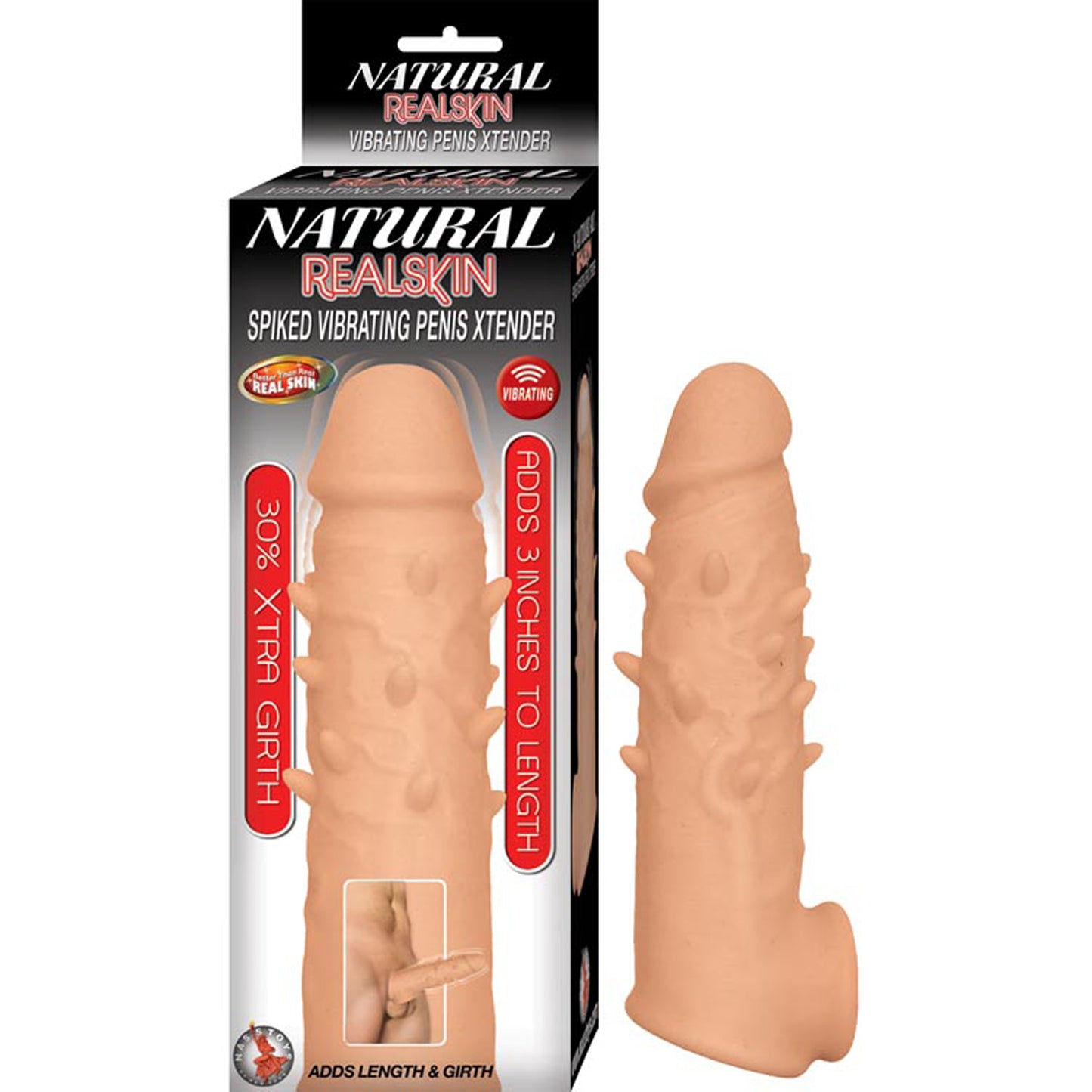 Natural Realskin Spiked Vibrating Penis Xtender - White | 782631295818 | Available at EroticWarehouse.com