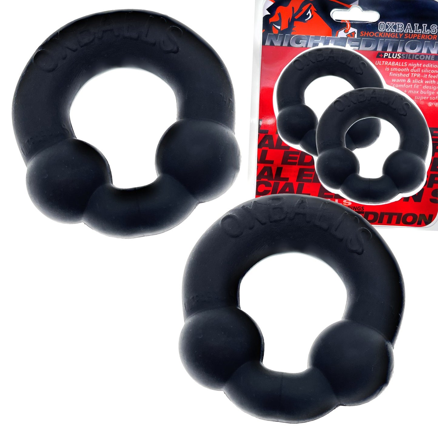 Ultraballs 2- Piece Cockring Set - Night Black | 840215121844 | Available at EroticWarehouse.com