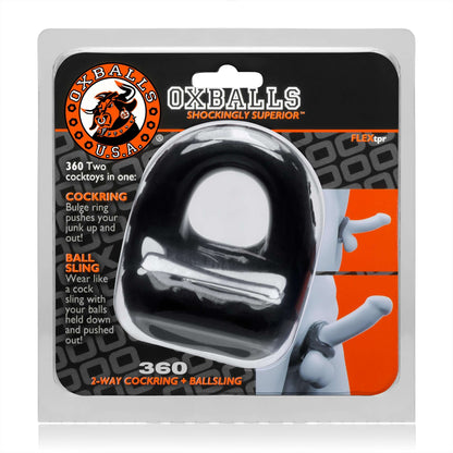360 2- Way Cockring and Ballsling - Black | 840215118844 | Available at EroticWarehouse.com