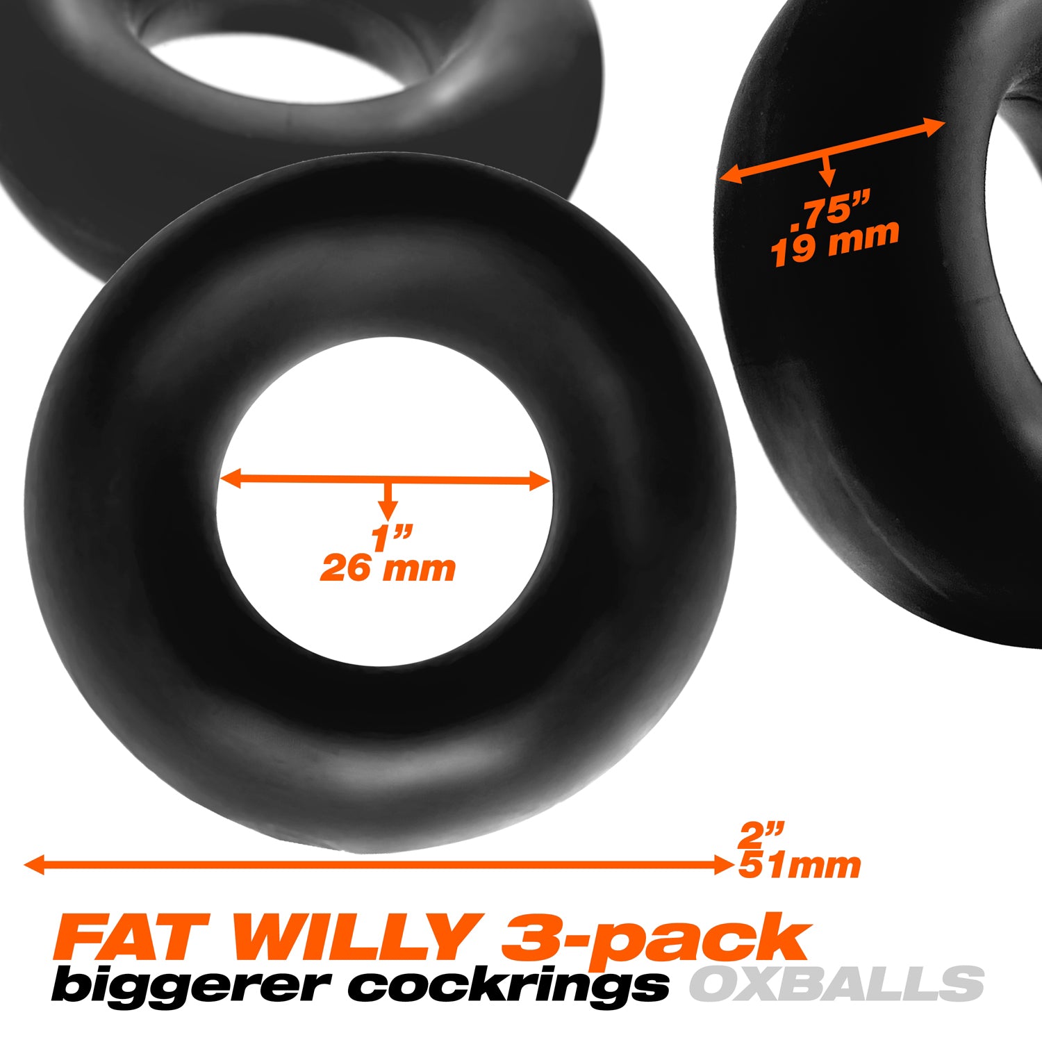 Fat Willy 3-Pack Jumbo C-Rings - Black | 840215121042 | Available at EroticWarehouse.com