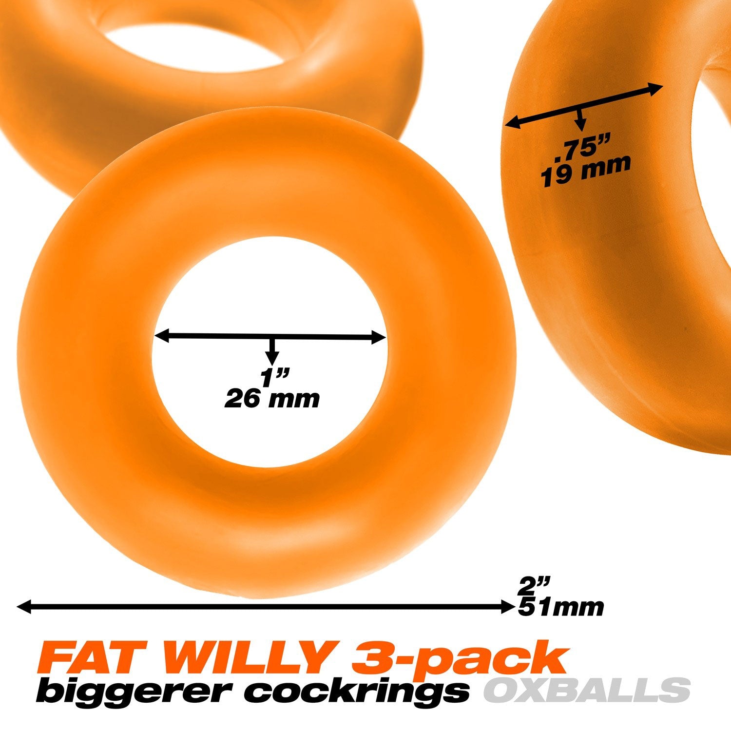 Fat Willy 3-Pack Jumbo Cockring - Orange | 840215121035 | Available at EroticWarehouse.com