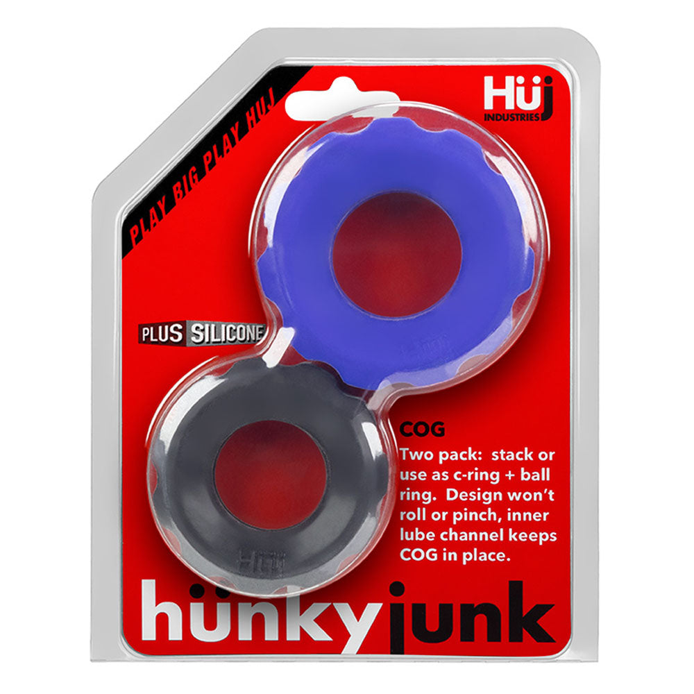 Hunkyjunk Cog Style Cock Ring 2 Pack - Cobalt / Tar by Oxballs 840215119698 available at EroticWarehouse.com