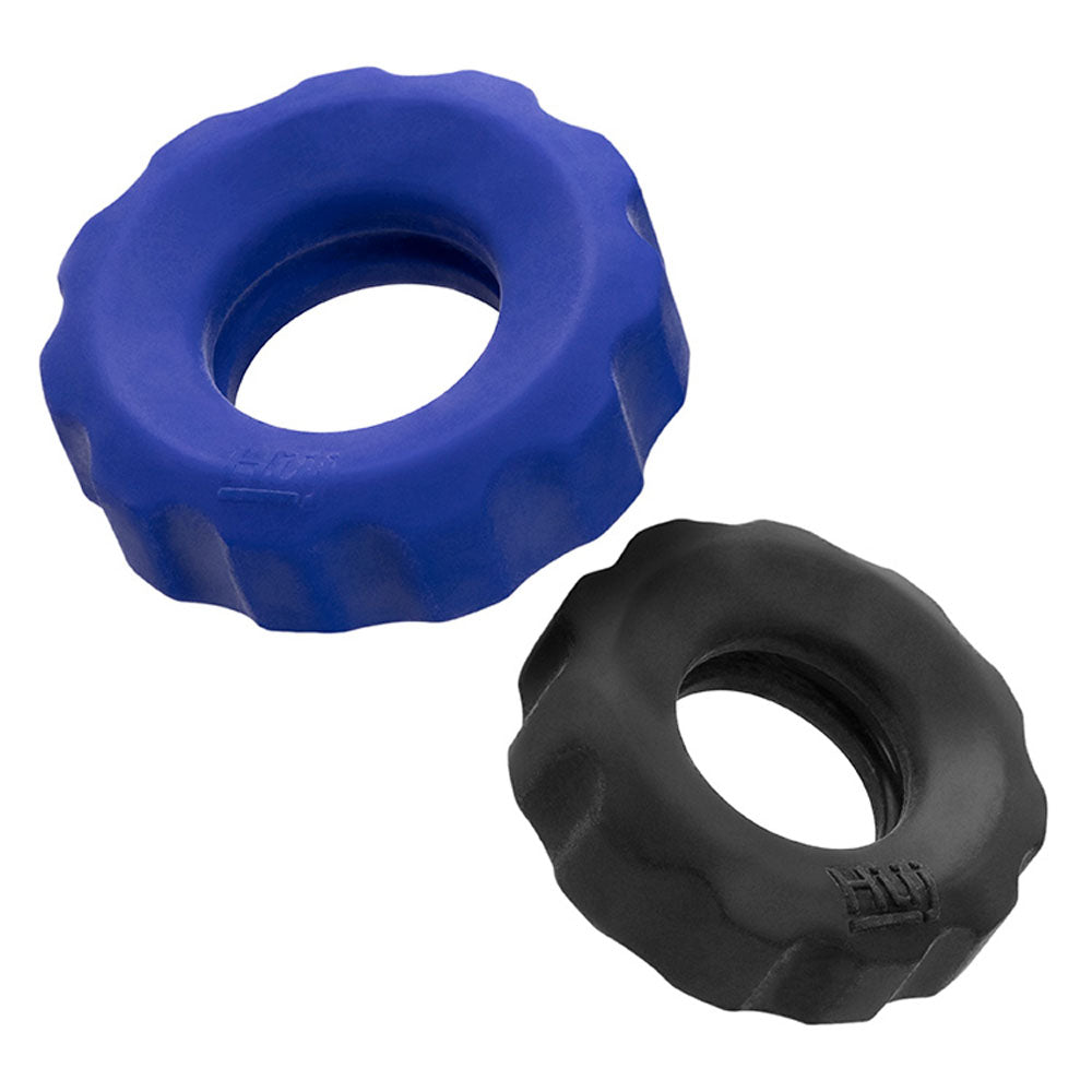 Hunkyjunk Cog Style Cock Ring 2 Pack - Cobalt / Tar by Oxballs 840215119698 available at EroticWarehouse.com