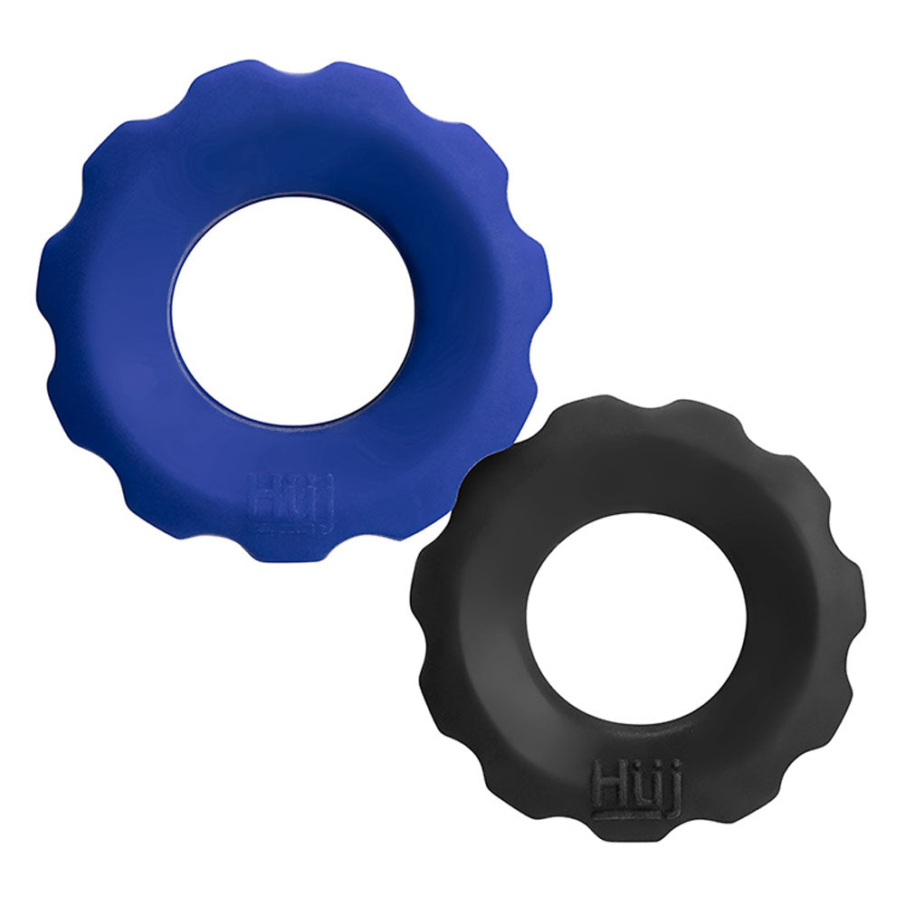 Hunkyjunk Cog Style Cock Ring 2 Pack - Cobalt / Tar by Oxballs 840215119698 available at EroticWarehouse.com