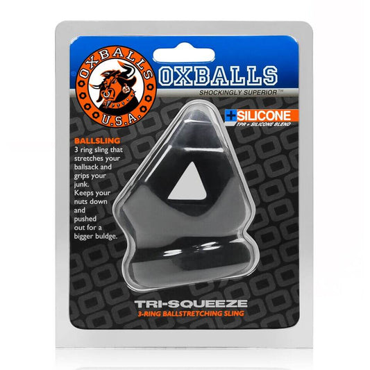 Tri-Squeeze Ball-Stretch Sling - Black Ice by Oxballs 840215119544 available at EroticWarehouse.com