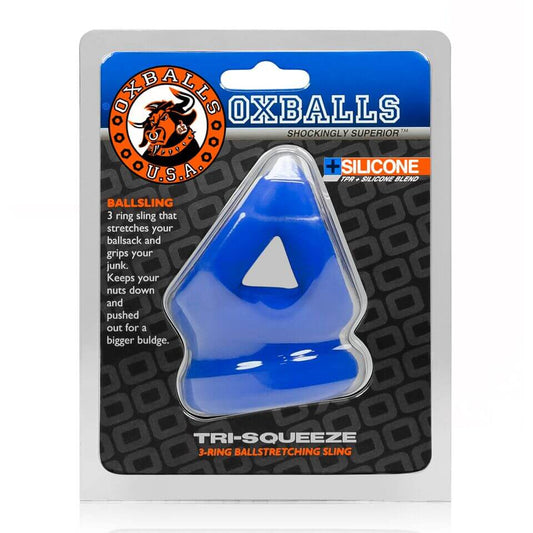 Tri-Squeeze Ball-Stretch Sling - Cobalt Ice by Oxballs 840215119551 available at EroticWarehouse.com