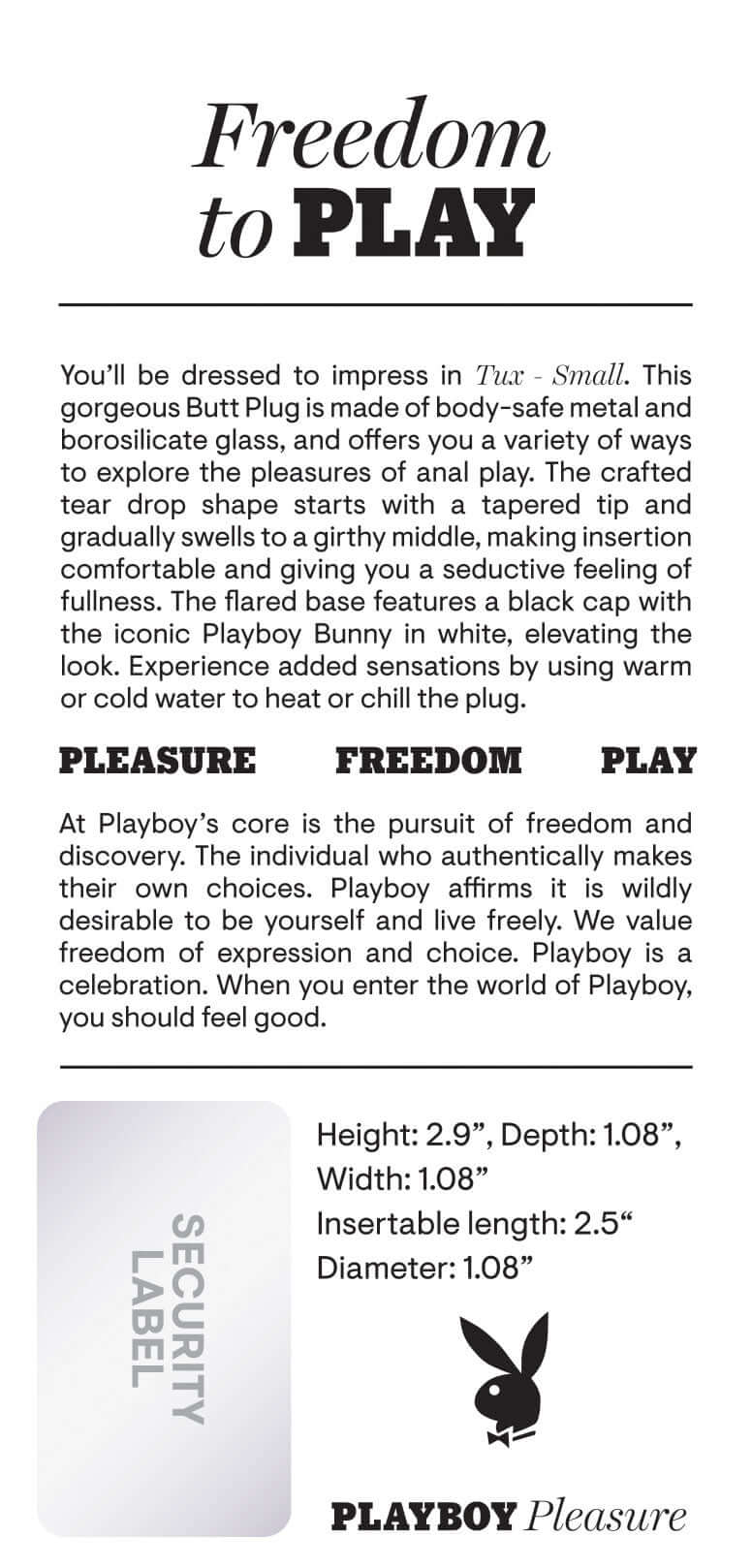 Playboy Pleasure - Tux - Small - Butt Plug - Hematite | 844477022475 | Available at EroticWarehouse.com