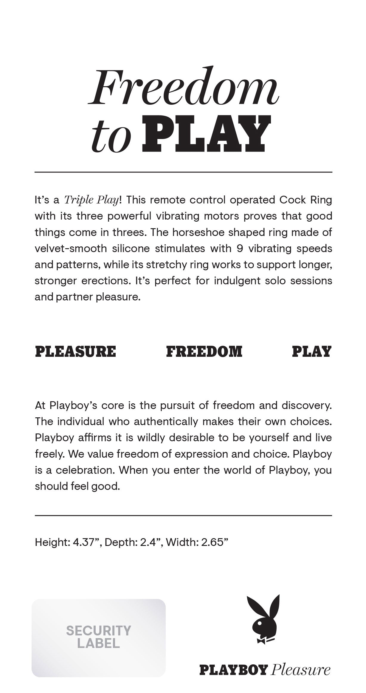 Playboy Pleasure - Triple Play - Cock Ring - Black | 844477021355 | Available at EroticWarehouse.com