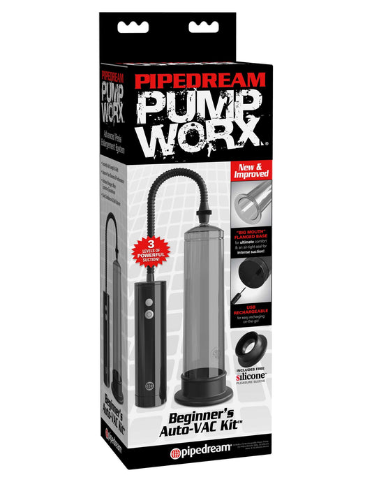 Pump Worx Beginners Rechargeable Auto Vac Kit - Smoke / Black | 603912319910 | Available at EroticWarehouse.com