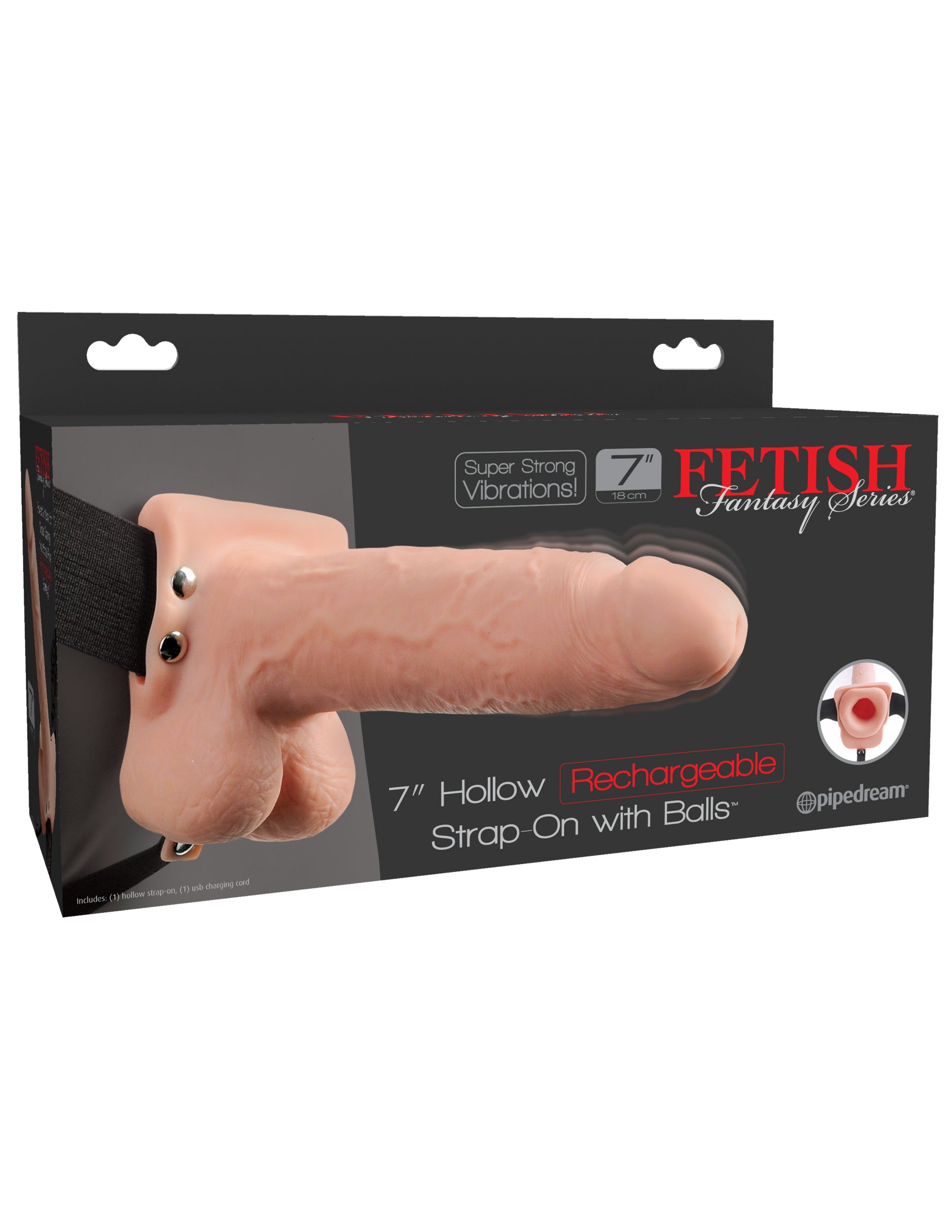 Fetish Fantasy Series 7 Inch Hollow Rechargeable Strap-on With Balls - Flesh | 603912756524 | Available at EroticWarehouse.com