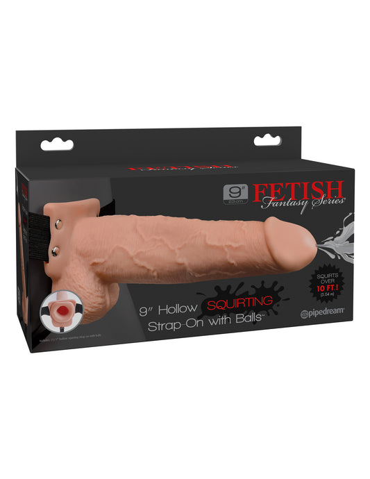 Fetish Fantasy Series 9 Inch Hollow Squirting Strap-on With Balls - Flesh | 603912759280 | Available at EroticWarehouse.com