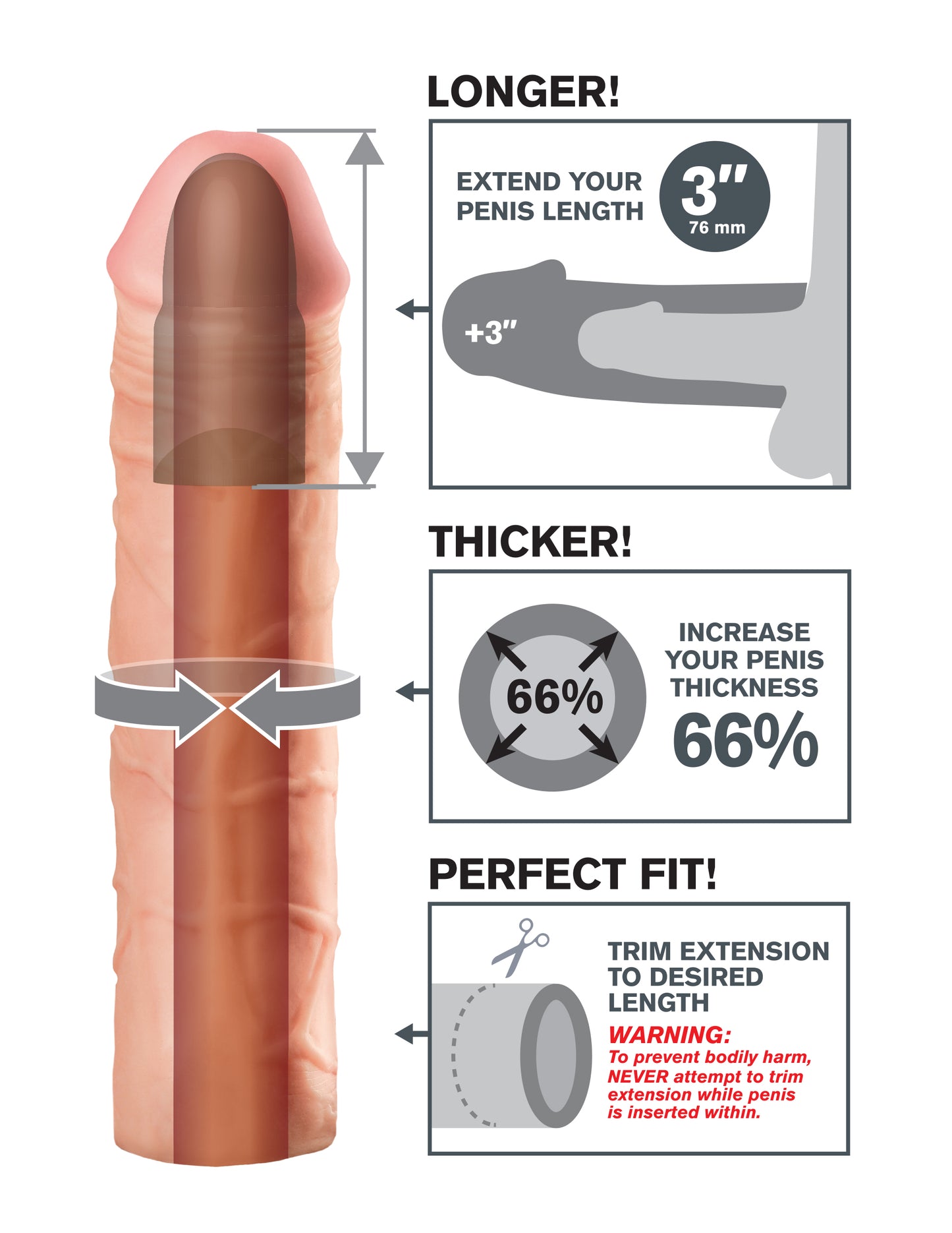 Fantasy X-Tension Mega 3-Inch Extension - Flesh | 603912345728 | Available at EroticWarehouse.com