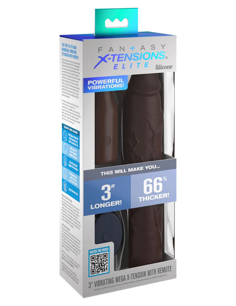 Fantasy X-Tensions Elite 9 Inch Sleeve Vibrating 3 Inch Plug With Remote - Brown | 603912773613 | Available at EroticWarehouse.com