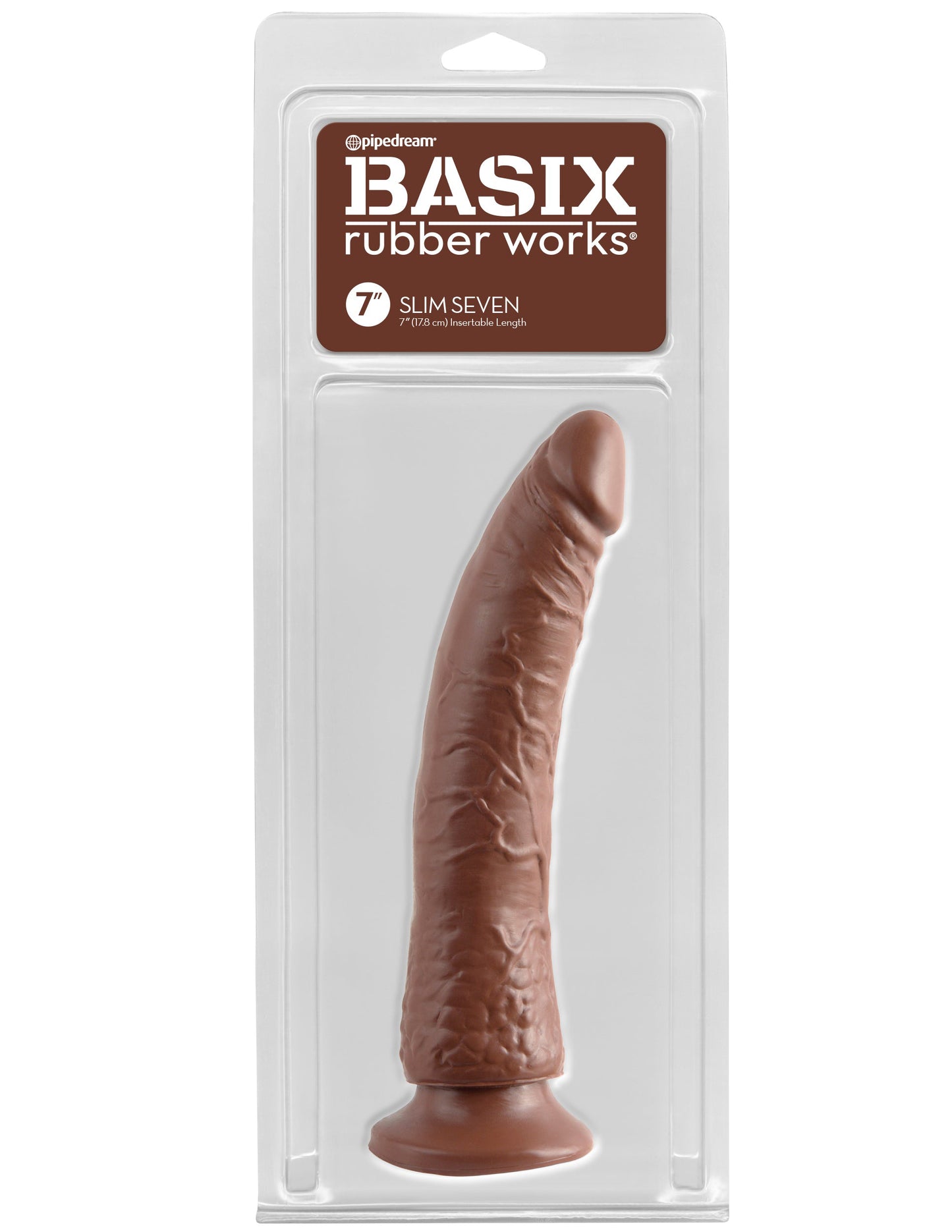 Basix Rubber Works - Slim 7 Inch With Suction Cup - Brown | 603912236910 | Available at EroticWarehouse.com