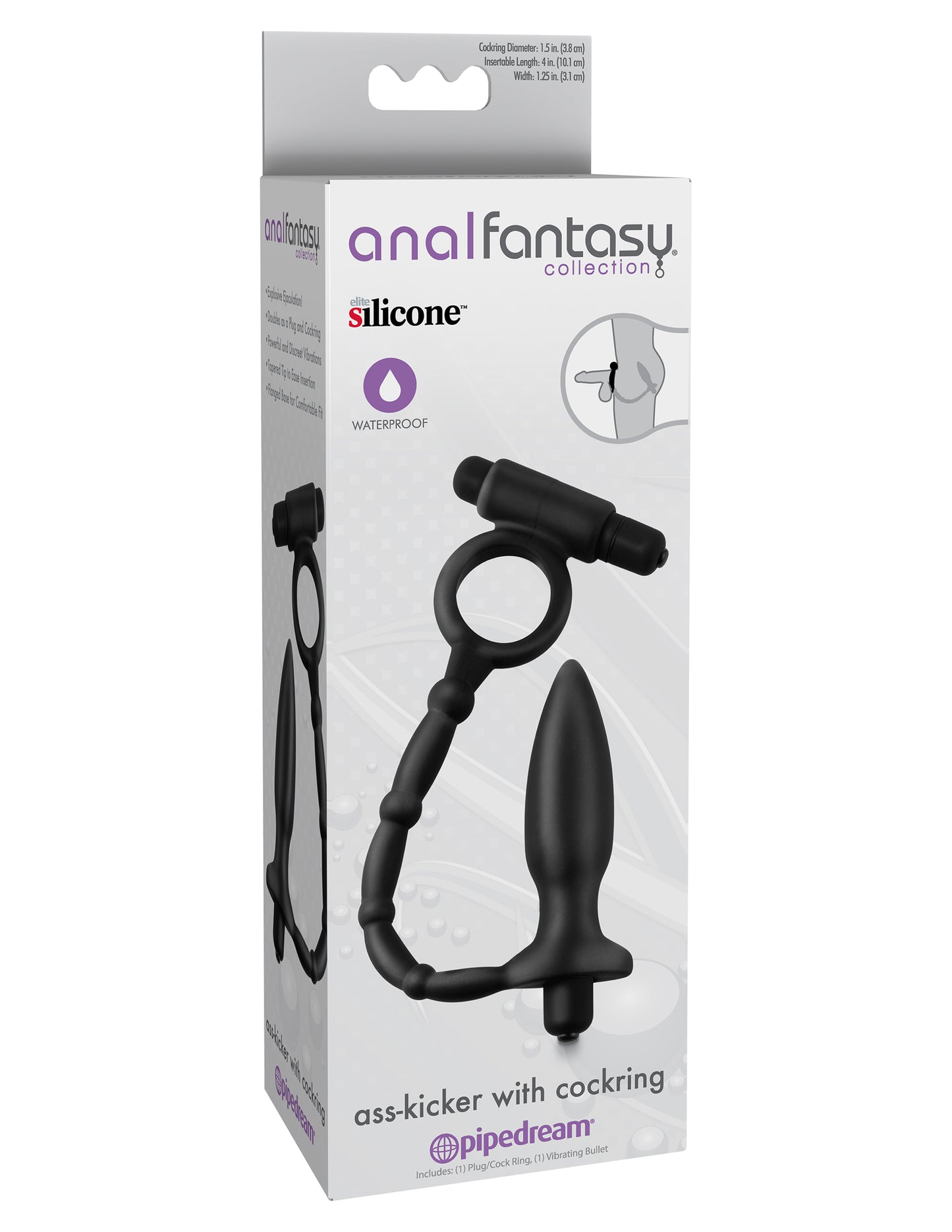 Anal Fantasy Collection Ass Kicker With Cockring - Black | 603912332056 | Available at EroticWarehouse.com